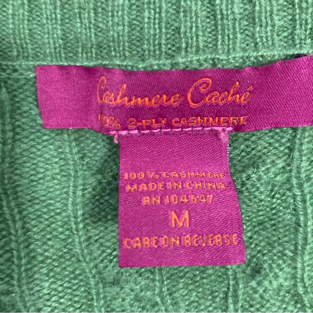 CASHMERE CACHE 100% 2 PLY CASHMERE GREEN CARDIGAN SWEATER BUTTON CLOSURE - Picture 7 of 7